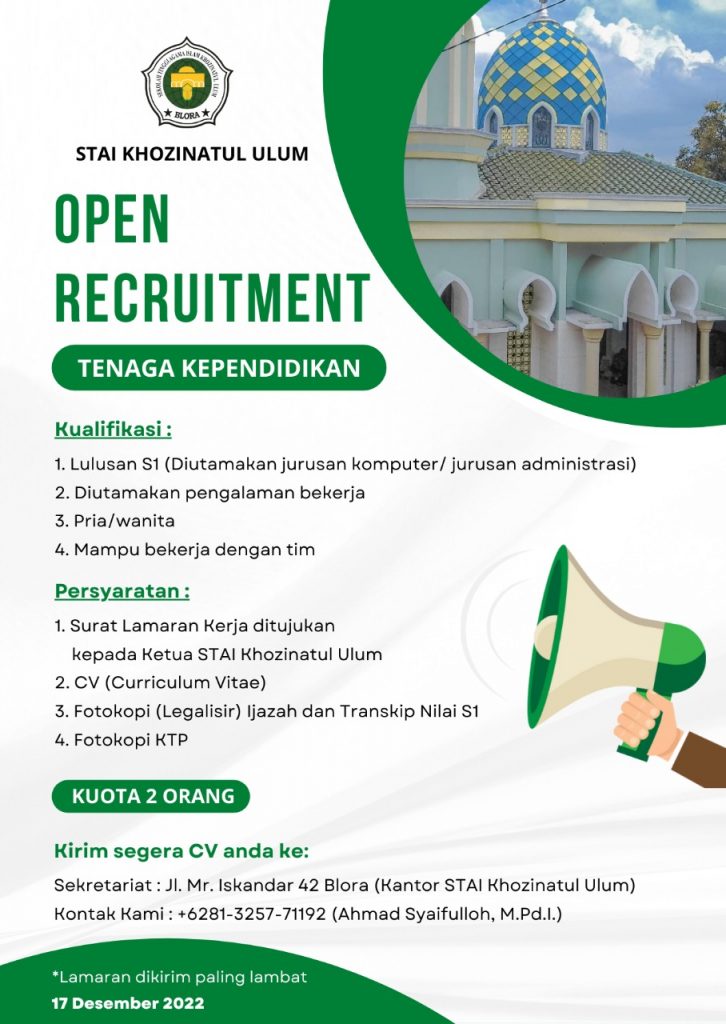 Open Recruitment Tenaga Kependidikan Stai Khozinatul Ulum Blora Iai Khozinatul Ulum