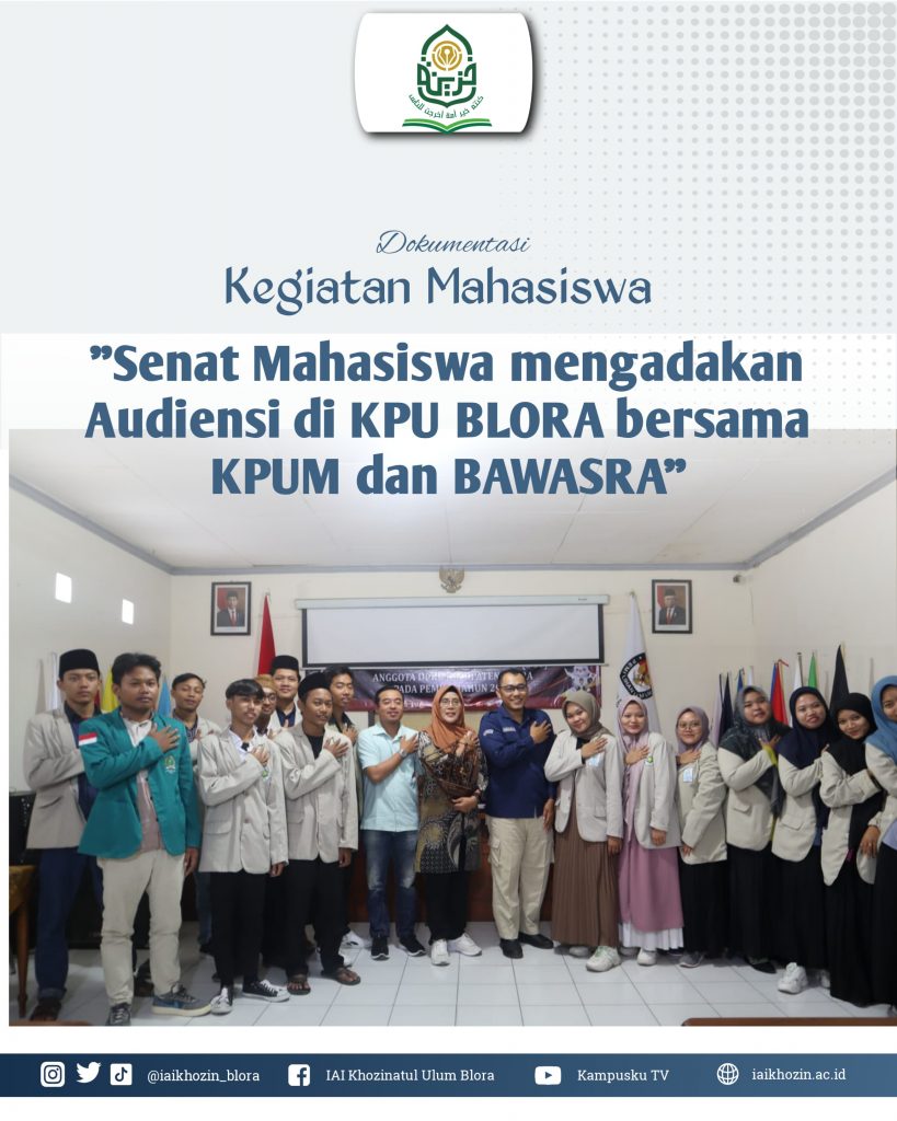 IAIKHU Pers - Tuesday (7 November 2023) The Student Senate together with KPUM and BAWASRA held a hearing at KPU BLORA. This meeting, which was quite serious but relaxed, had a main mission, namely how to enable IAI Khozinatul Ulum students to learn to understand the general election system., which can later be applied in the momentum of the general student elections which will soon be held. On this occasion Norman Pramono attended, Ahmad Mustaqim, Heni Rina Minarti as Blora Regency KPU Commissioner , Nur Rohmad as Chair of the Student Senate, IAI Student Representative Khozinatul Ulum who is a member of KPUM,BAWASRA and KPPS. Ahmad Mustaqim as Member of the Voter Participation and Human Resources Division ( SDM) said in his speech " We are very happy to welcome you - IAI student Khozinatul Ulum Blora in order to learn together about the general election system to make it better in the future, especially soon, sister - sister will run the Raya General Election ( VIEWER) next December ,Hopefully we can oversee Pemira's activities well and there will be no disputes. " The activity starts at 09.30 WIB - 12.09 Wib. This runs smoothly and among other things produces innovation- new innovations regarding verification systems, campaign, Candidate Determination, General election system that will be implemented so that it can run well, although there are some that need to be improved. The KPU encourages political parties to develop on campus because campus is a miniature country, and we as the KPU really appreciate IAI Khozinatul Ulum Blora for being able to establish a political party, BAWASRA, KPUM, and this is the only campus in Blora. Nur Rohmat as Chair of the Student Senate said " This is the first hearing we have held and we have learned a lot from the commissioners. This hearing is an application of the Pemira Law which we have ratified. We hope that after this audience, KPUM and BAWASRA members will know more about the country's democratic system in general and campus democracy in particular. " he said. " Information : Yusron Ridho Nurfatoni