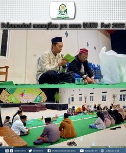 IAIKUPers - Thursday (21 December 2023) ahead of the IAIKU festival series, the committee held a tabligh Akbar reading of Istighosah and Manaqib of Sheikh Abdul Qodir Jaelani ra at Graha Nusantara. This activity takes the form of a joint prayer with the aim of being a forum for prayer asking for smoothness in all matters, and a form of gratitude for all the blessings that Allah SWT has given to each of his servants. And as a suggestion to strengthen the relationship between lecturers and students of IAI Khozinatul Ulum Blora. This activity was led by Ahmad Saifulloh M,Pd.I as Deputy Chancellor I and Ahmad Saiful Rizal M,Pd as Deputy Chancellor III. The reading of the manaqib and surat yasin was read very solemnly by the reader team from the beginning to the last chapter and closed with the reading of the manaqib prayer. Then the event continued with a gathering of rice trays which had been provided by the committee to be eaten together. Information : Yusron Ridho Nurfatoni 